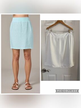 cut loose solid linen walking skirt white XL